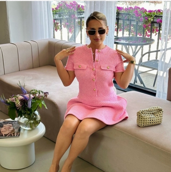 ZARA TEXTURED DRESS PINK TWEED - Picture 4 of 15